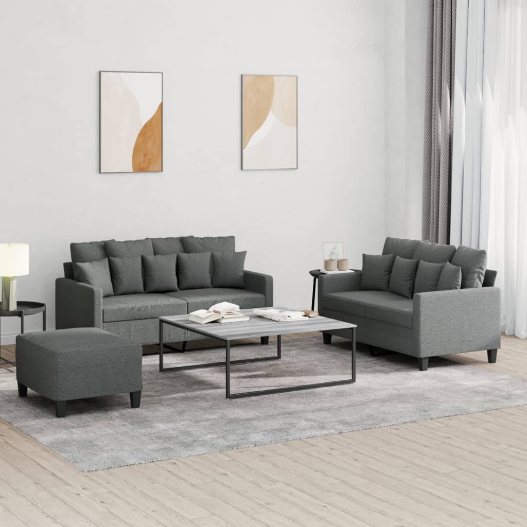 3-delige Loungeset met kussens stof donkergrijs