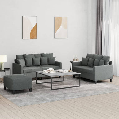 3-delige Loungeset met kussens stof donkergrijs