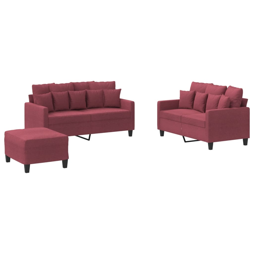 3-delige Loungeset met kussens stof wijnrood
