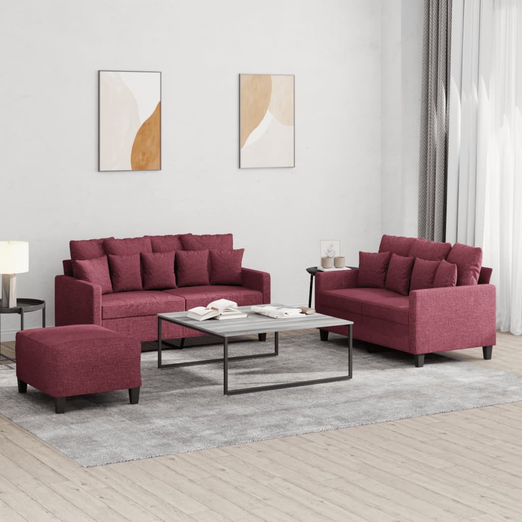 3-delige Loungeset met kussens stof wijnrood