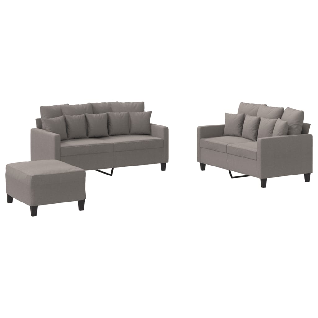 3-delige Loungeset met kussens stof taupe