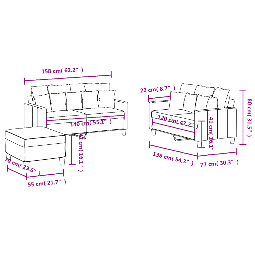 3-delige Loungeset met kussens stof taupe