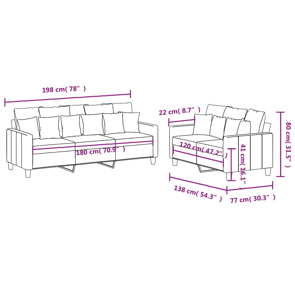 2-delige Loungeset met kussens stof lichtgrijs