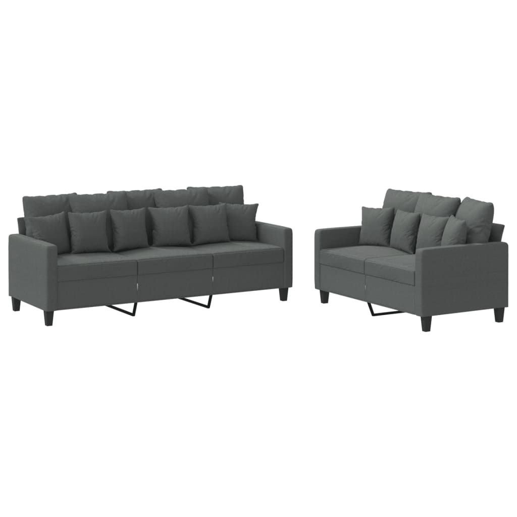 2-delige Loungeset met kussens stof donkergrijs