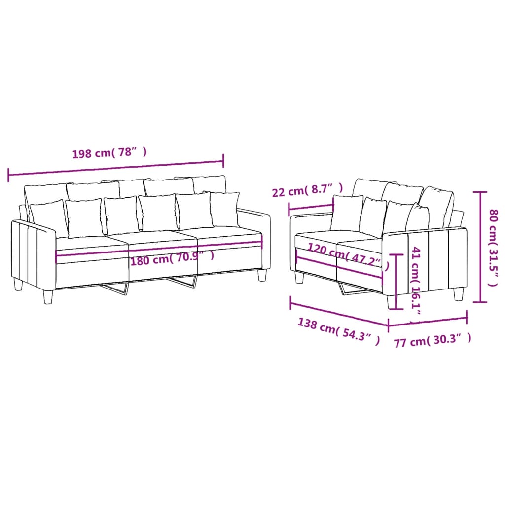 2-delige Loungeset met kussens stof donkergrijs