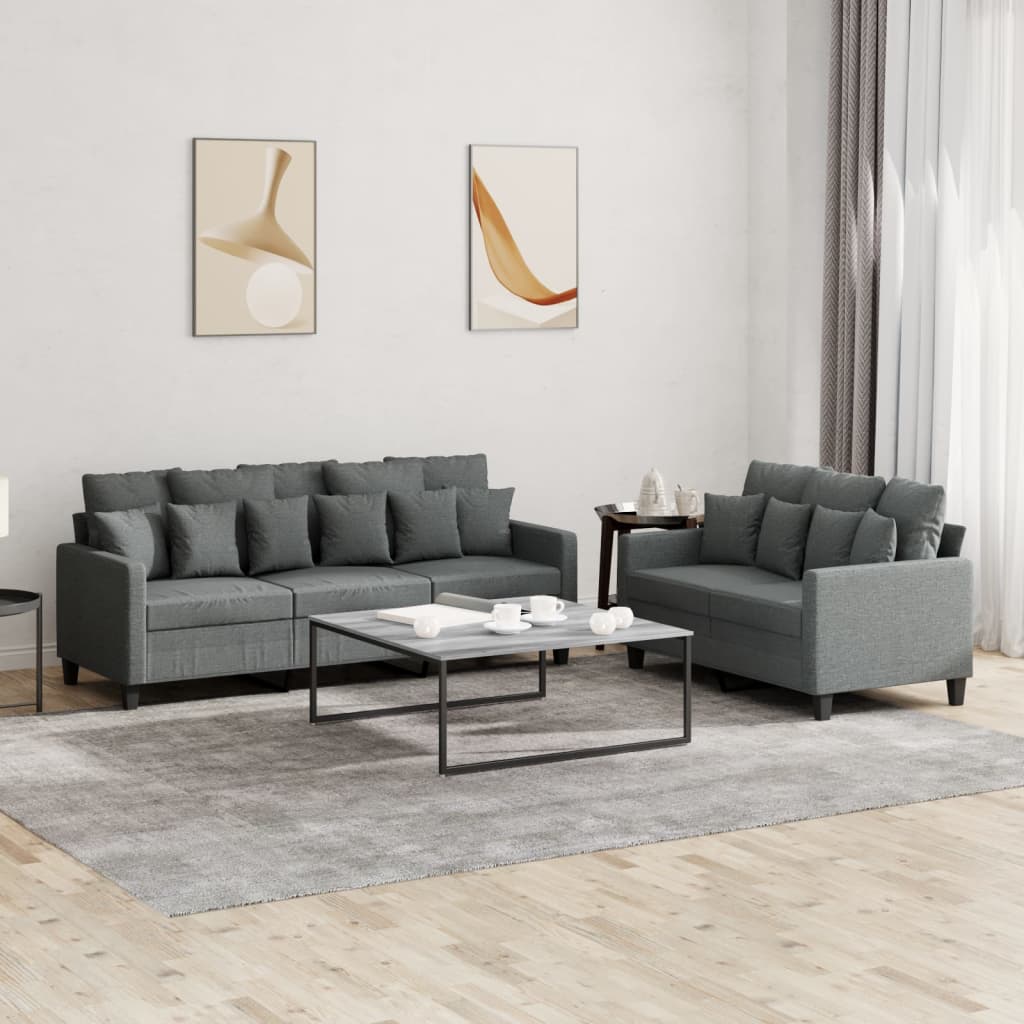 2-delige Loungeset met kussens stof donkergrijs