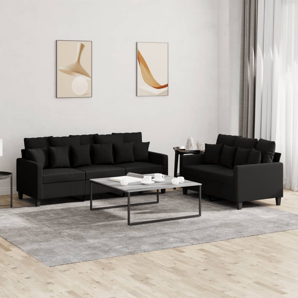 2-delige loungeset met kussens stof zwart