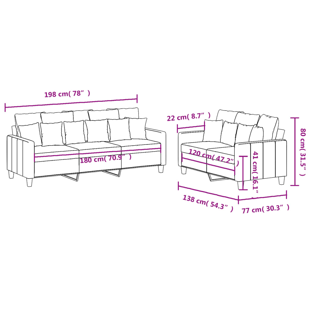 2-delige Loungeset met kussens stof wijnrood