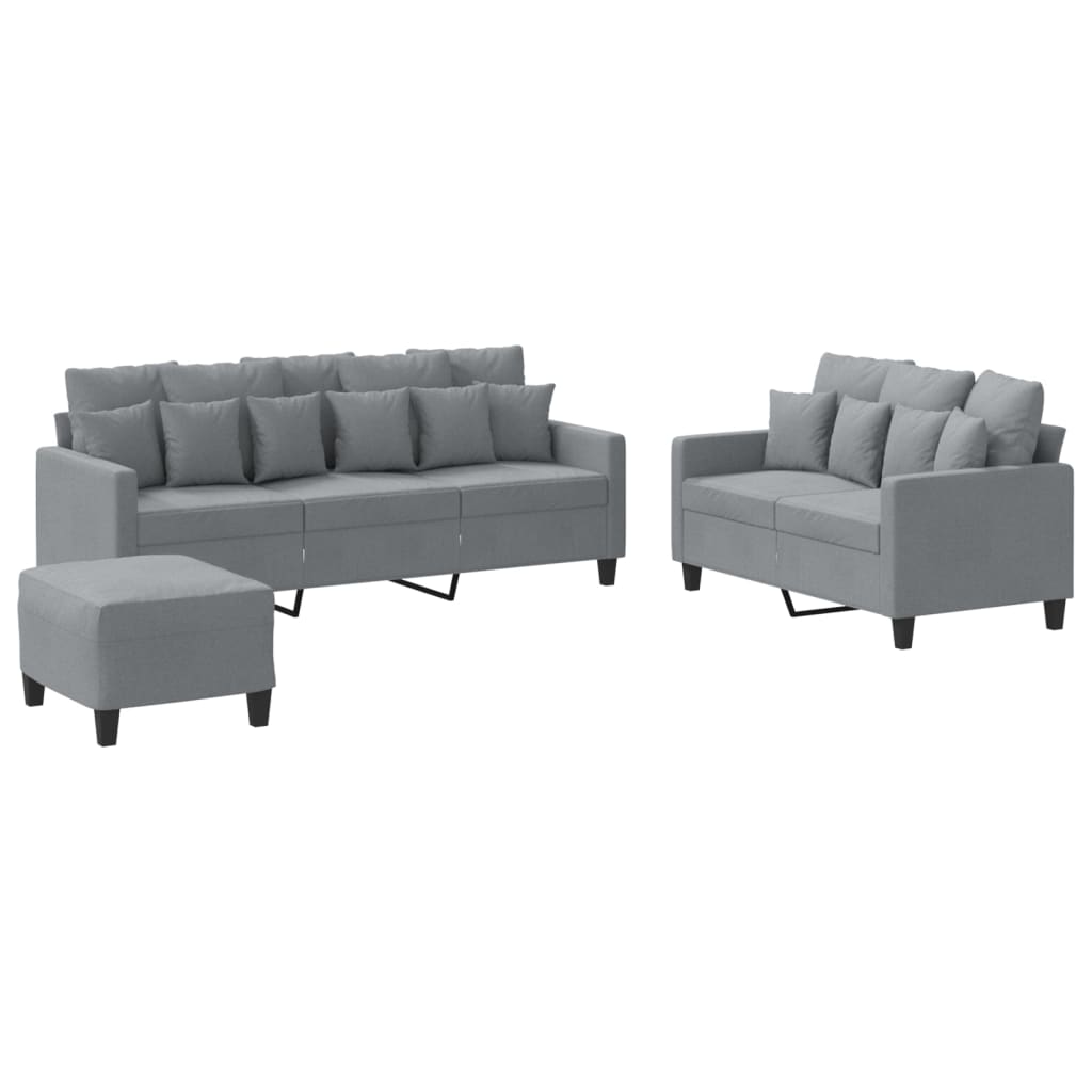 3-delige Loungeset met kussens stof lichtgrijs