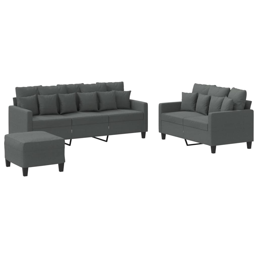 3-delige Loungeset met kussens stof donkergrijs