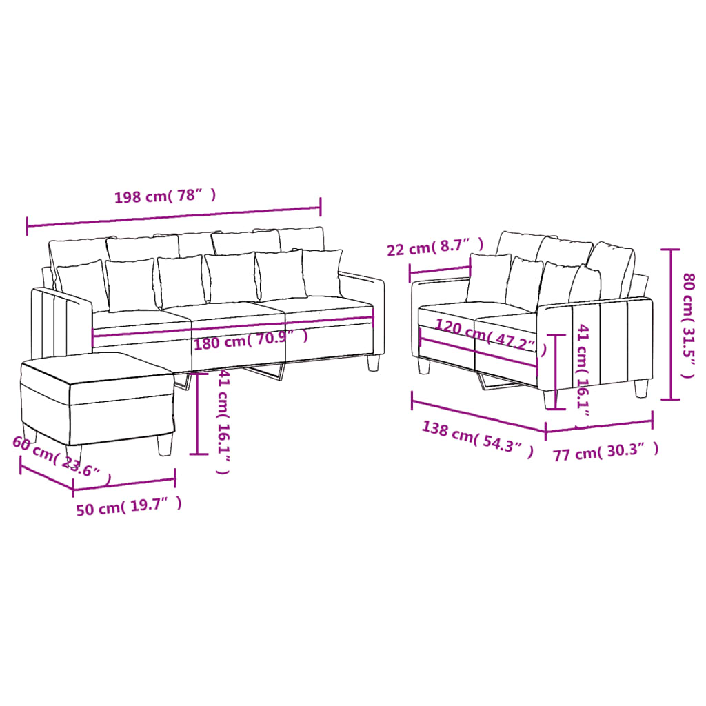 3-delige Loungeset met kussens stof donkergrijs