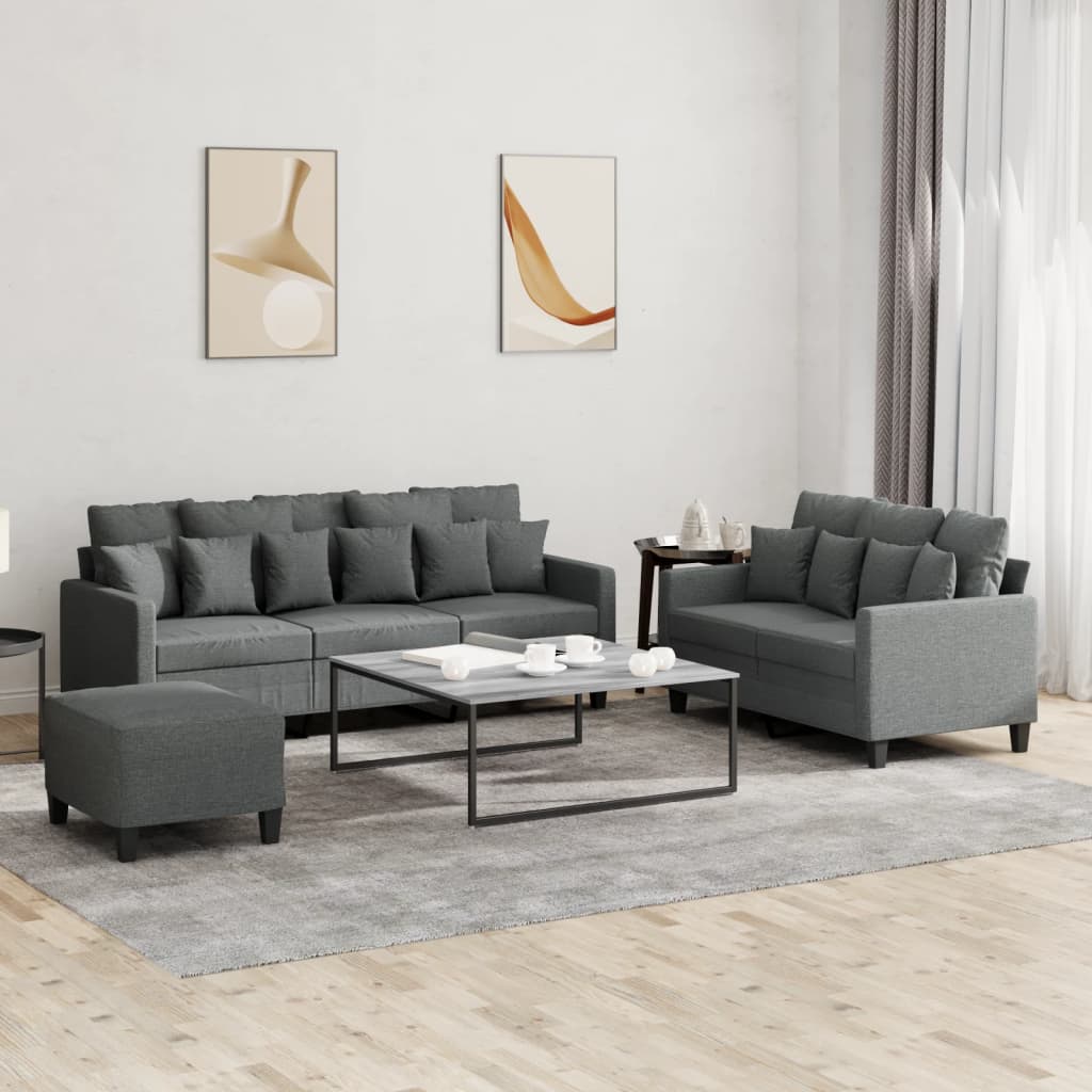 3-delige Loungeset met kussens stof donkergrijs