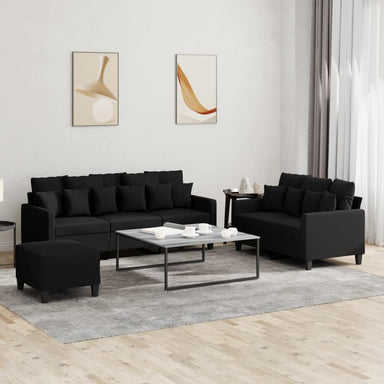 3-delige loungeset met kussens stof zwart
