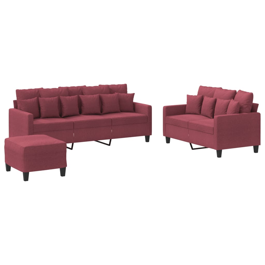 3-delige Loungeset met kussens stof wijnrood