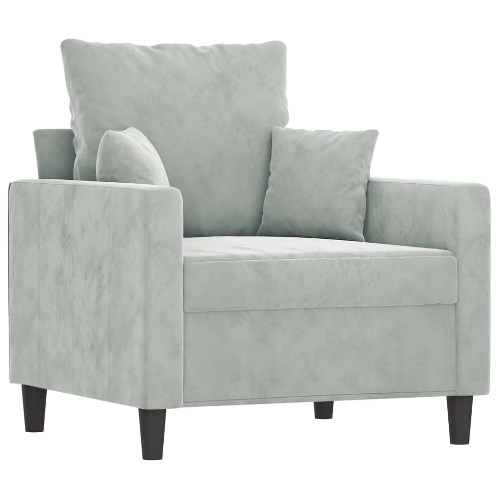 3-delige Loungeset met kussens fluweel lichtgrijs