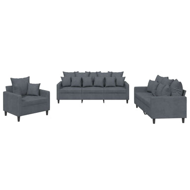 3-delige Loungeset met kussens fluweel donkergrijs