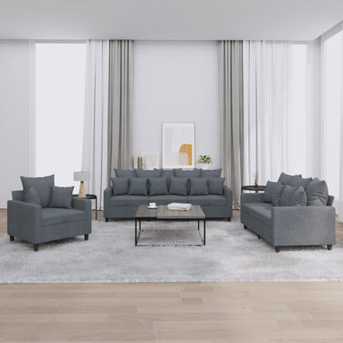 3-delige Loungeset met kussens fluweel donkergrijs