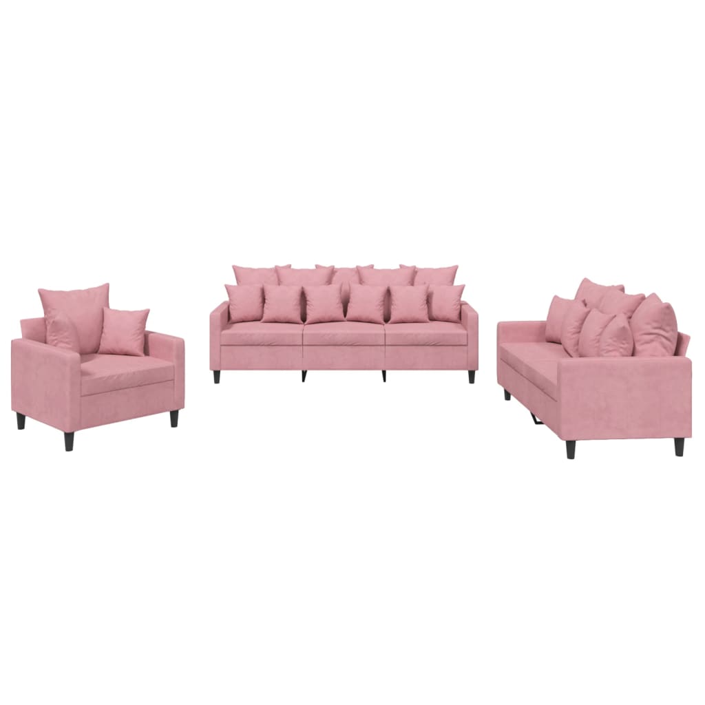 3-delige Loungeset met kussens fluweel roze