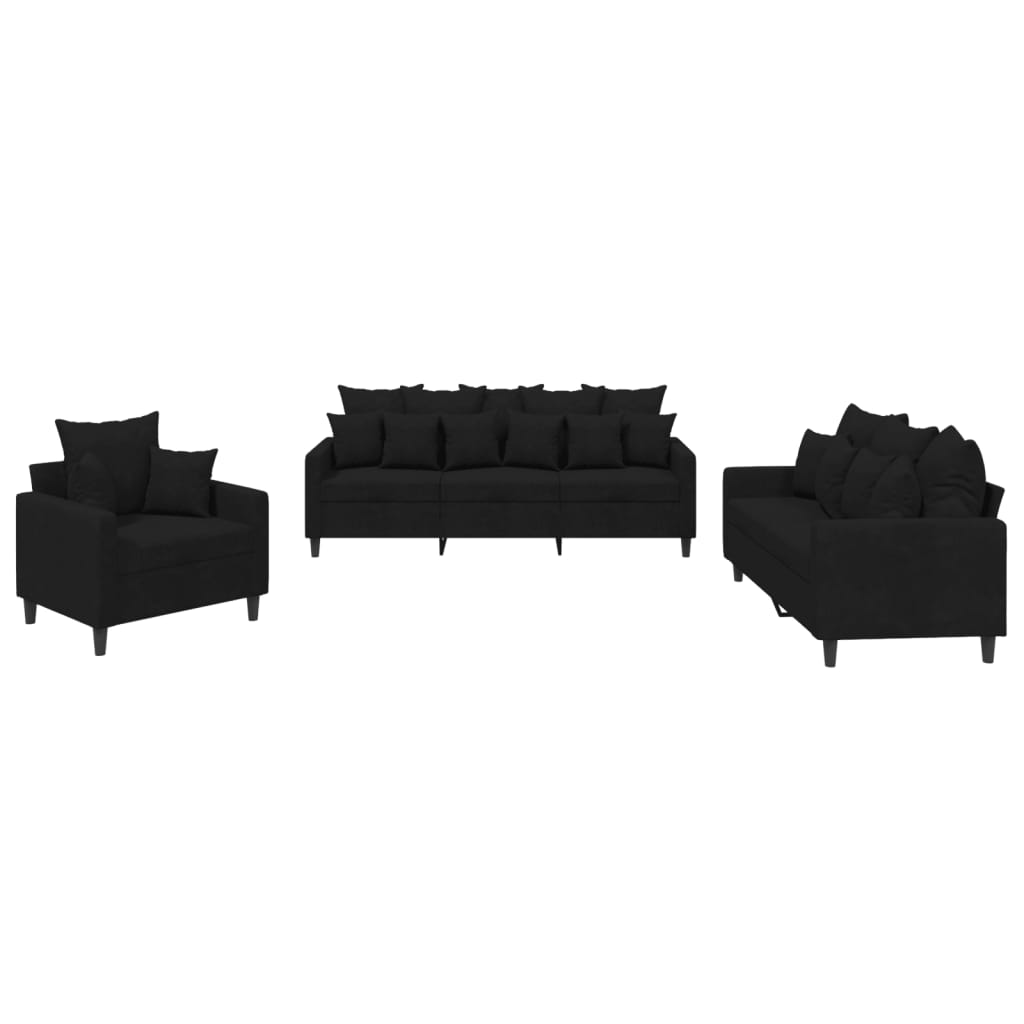3-delige Loungeset met kussens fluweel zwart