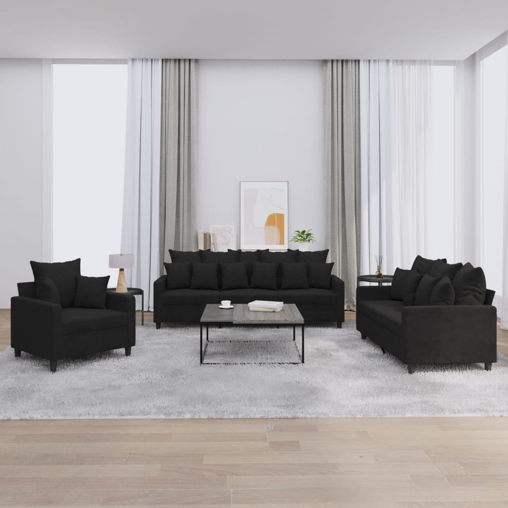 3-delige Loungeset met kussens fluweel zwart