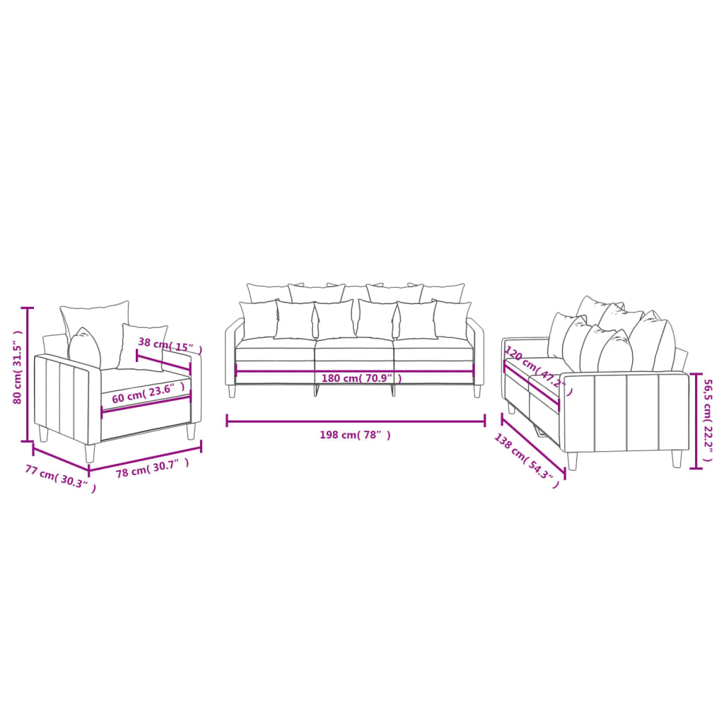 3-delige Loungeset met kussens fluweel geel