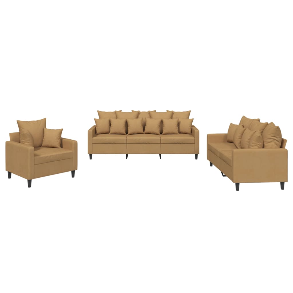 3-delige Loungeset met kussens fluweel bruin