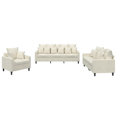 3-delige Loungeset met kussens fluweel crèmekleurig