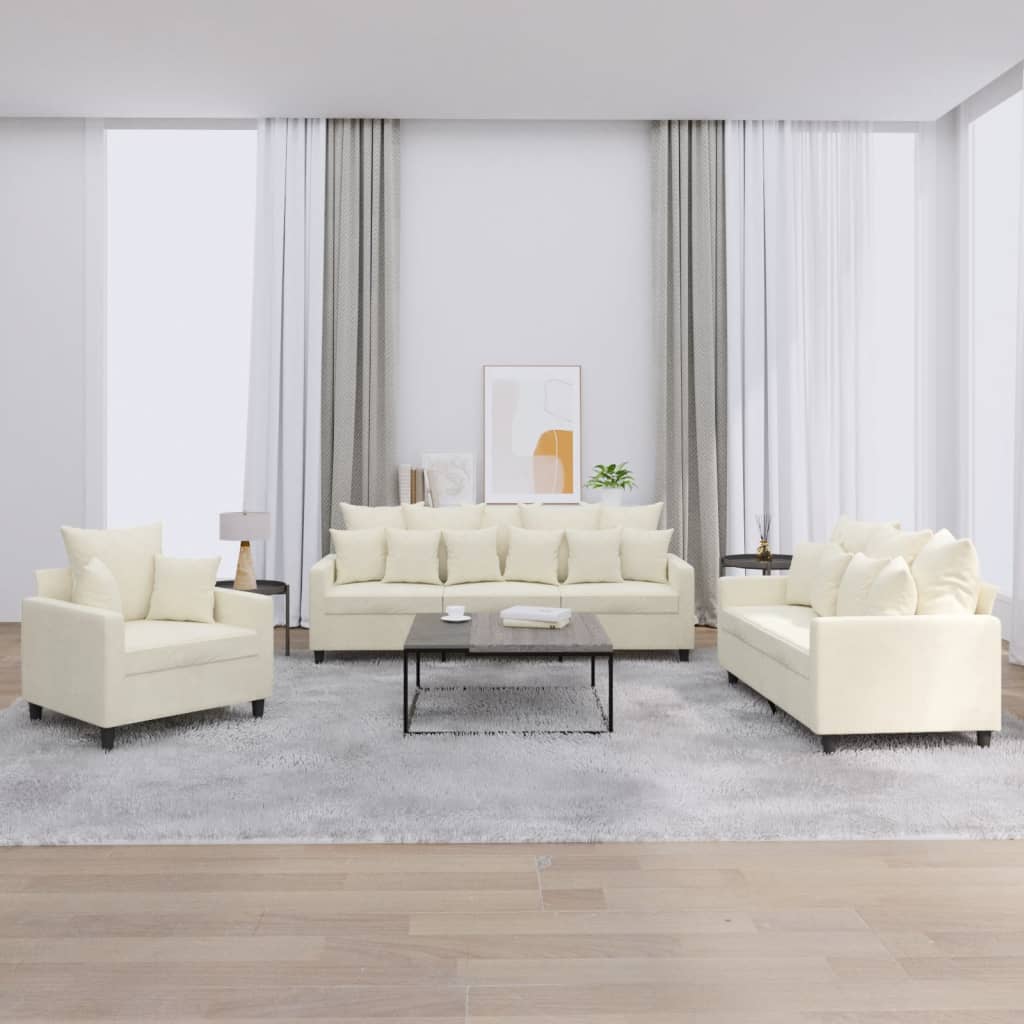 3-delige Loungeset met kussens fluweel crèmekleurig
