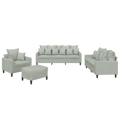 4-delige Loungeset met kussens fluweel lichtgrijs