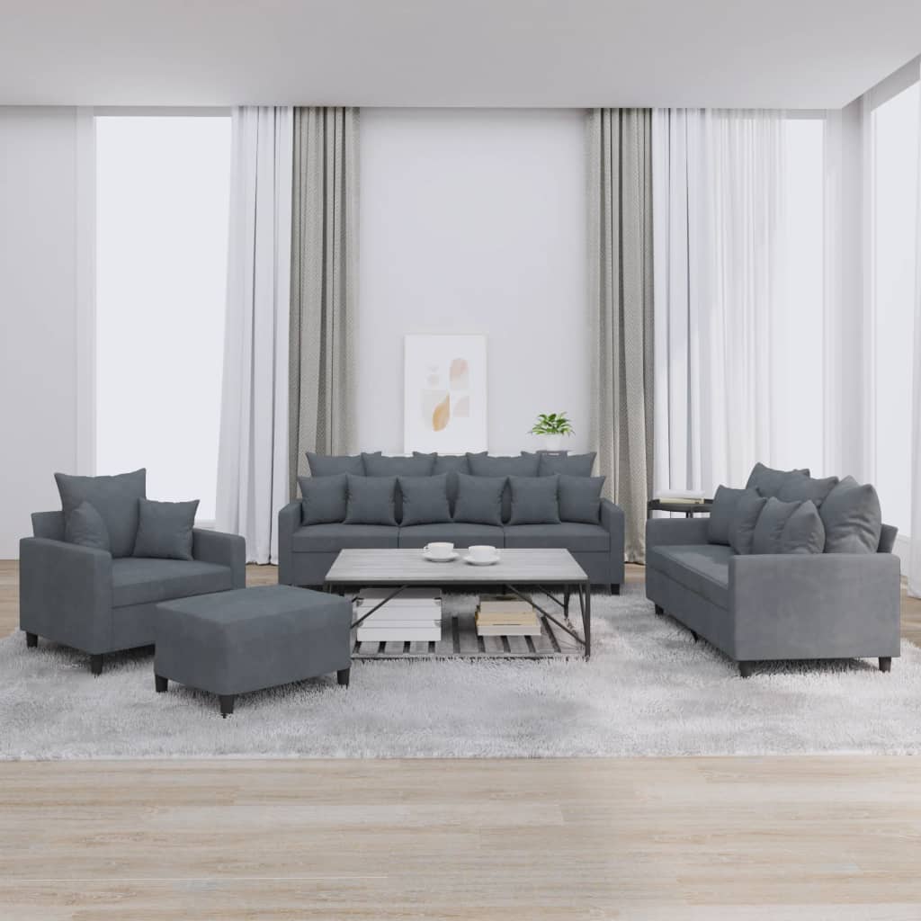 4-delige Loungeset met kussens fluweel donkergrijs