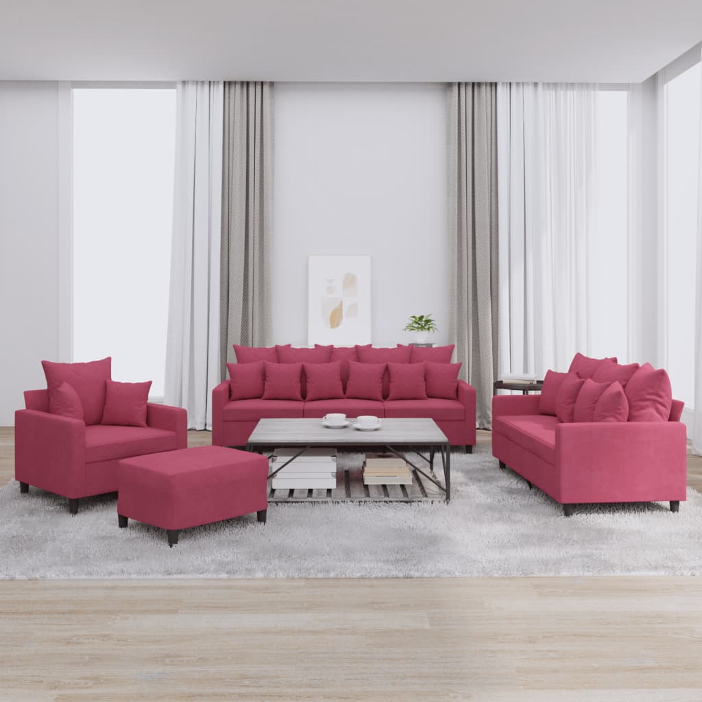 4-delige Loungeset met kussens fluweel wijnrood