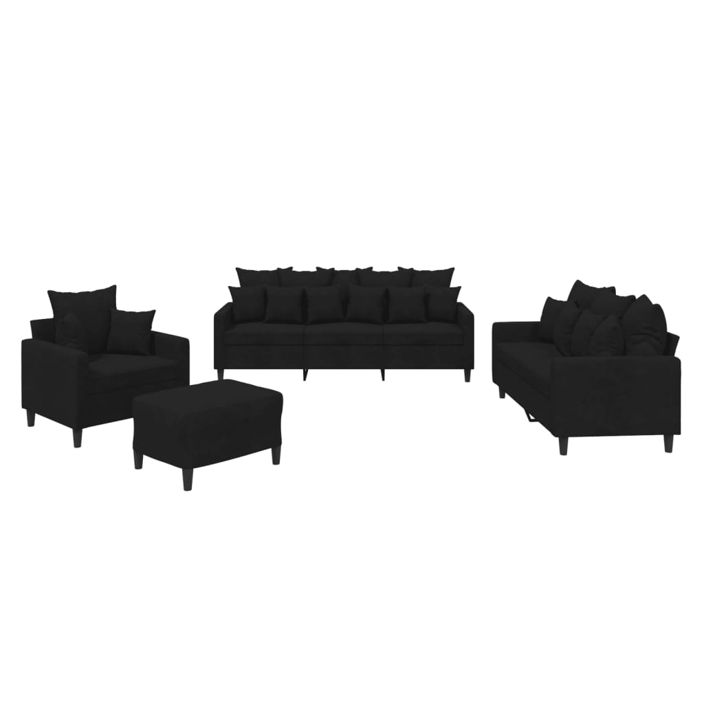 4-delige Loungeset met kussens fluweel zwart