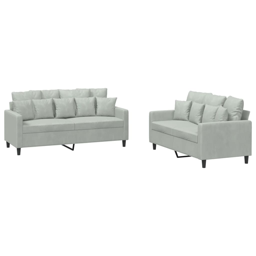 2-delige Loungeset met kussens fluweel lichtgrijs