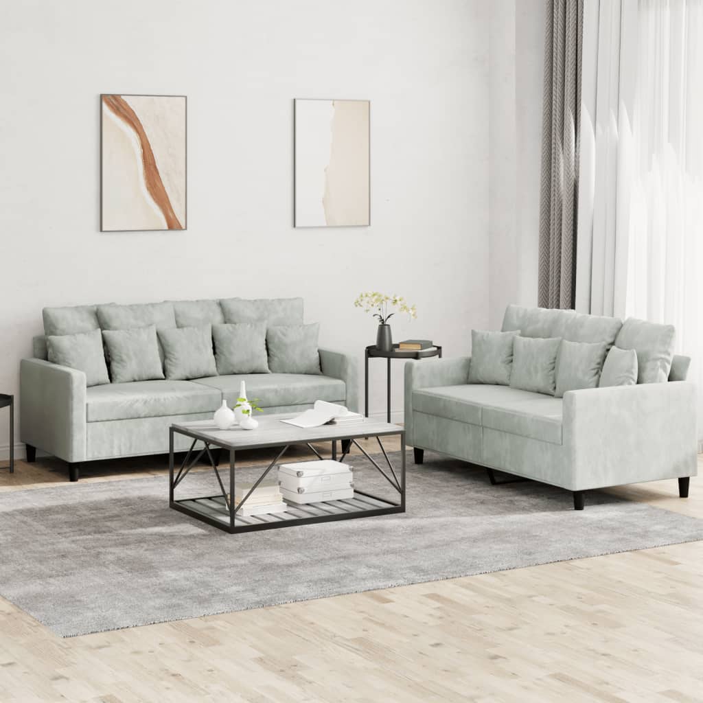 2-delige Loungeset met kussens fluweel lichtgrijs