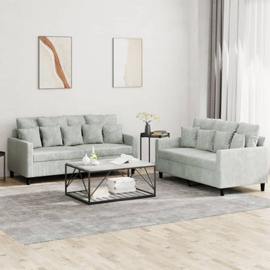 2-delige Loungeset met kussens fluweel lichtgrijs