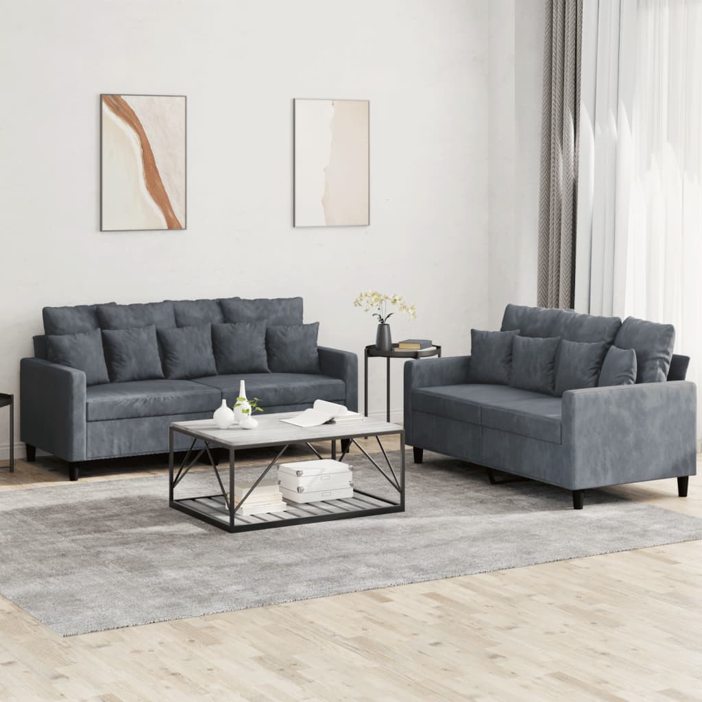 2-delige Loungeset met kussens fluweel donkergrijs