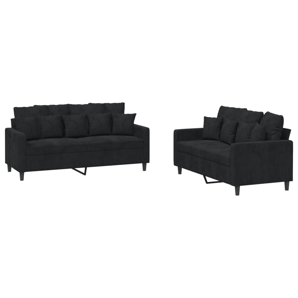 2-delige Loungeset met kussens fluweel zwart