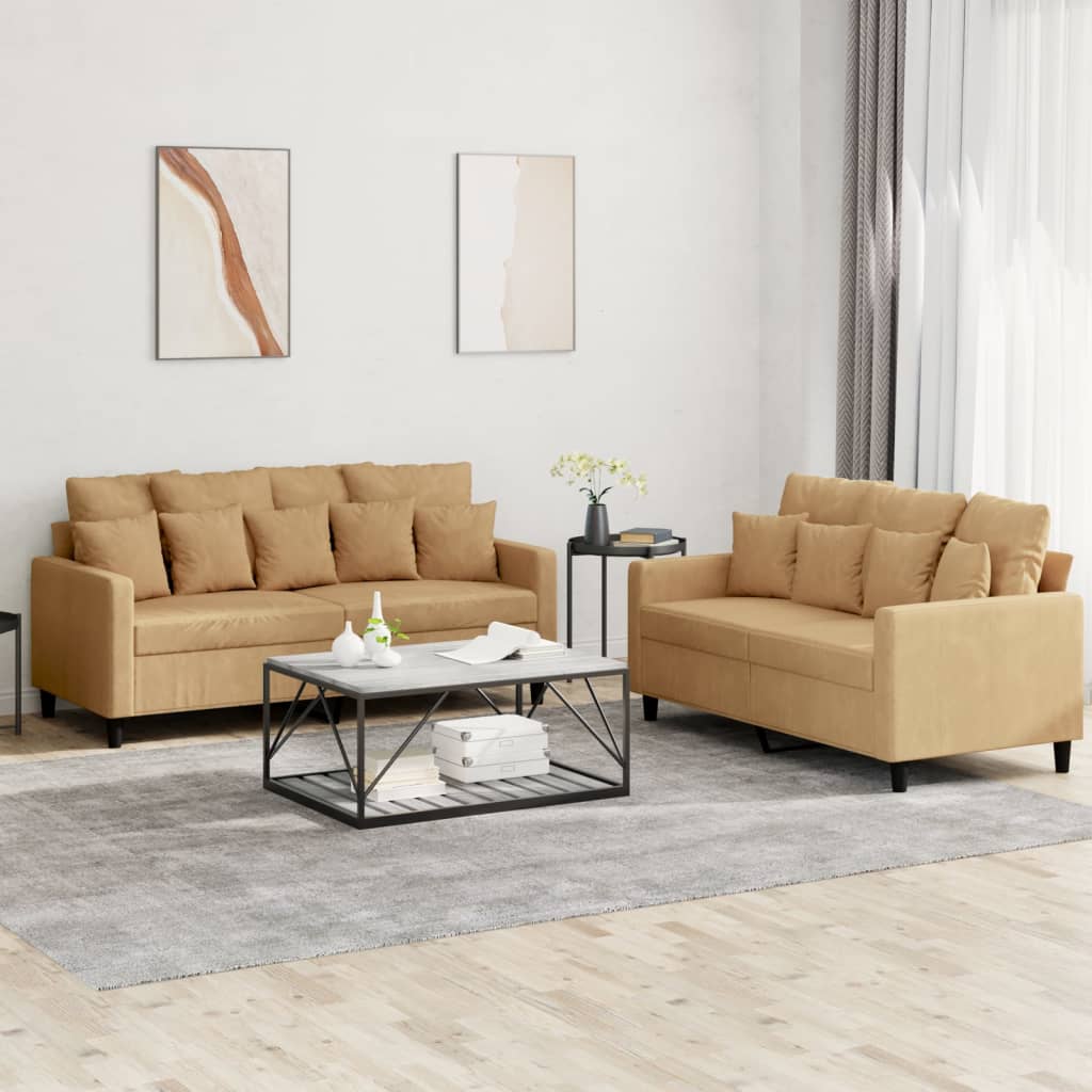 2-delige Loungeset met kussens fluweel bruin