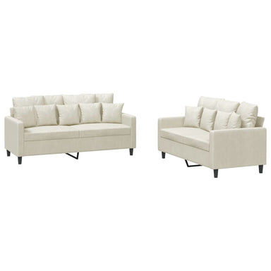 2-delige Loungeset met kussens fluweel crèmekleurig