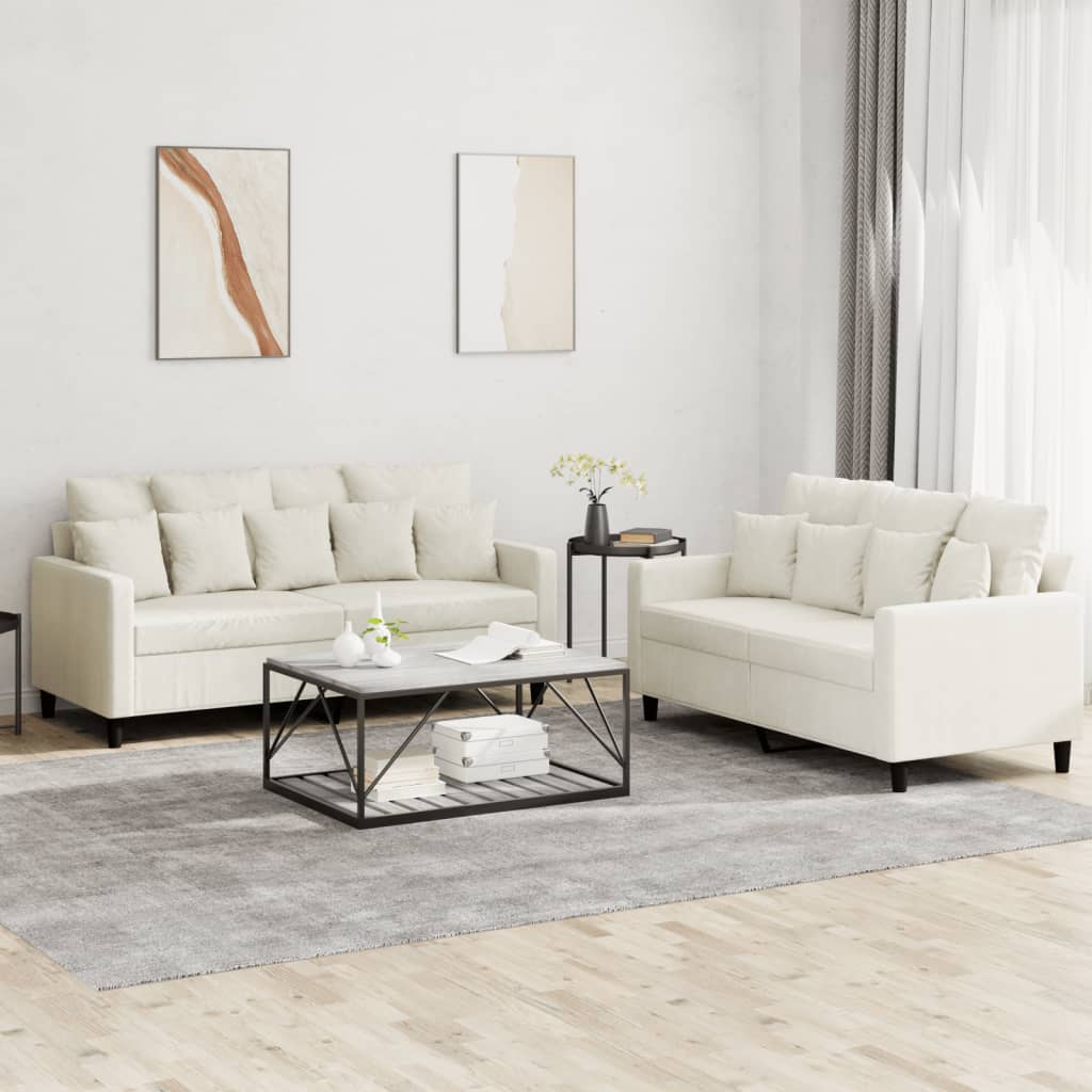 2-delige Loungeset met kussens fluweel crèmekleurig