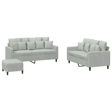 3-delige Loungeset met kussens fluweel lichtgrijs