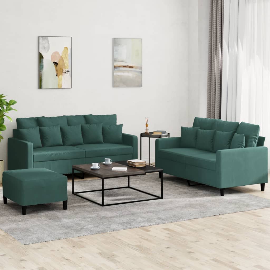 3-delige Loungeset met kussens fluweel donkergroen