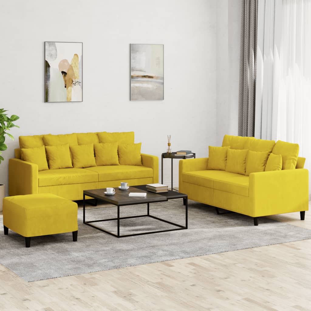 3-delige Loungeset met kussens fluweel geel