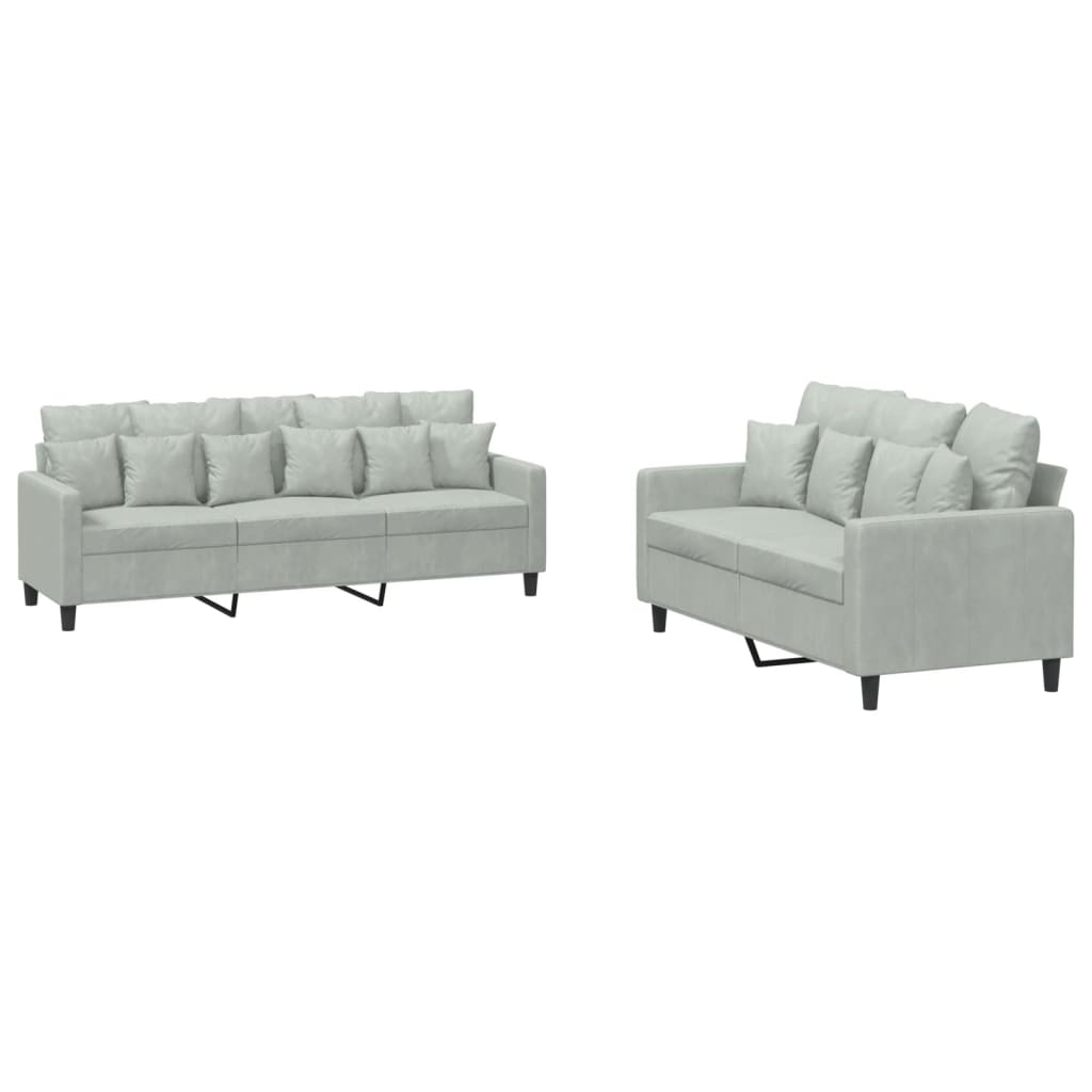 2-delige Loungeset met kussens fluweel lichtgrijs