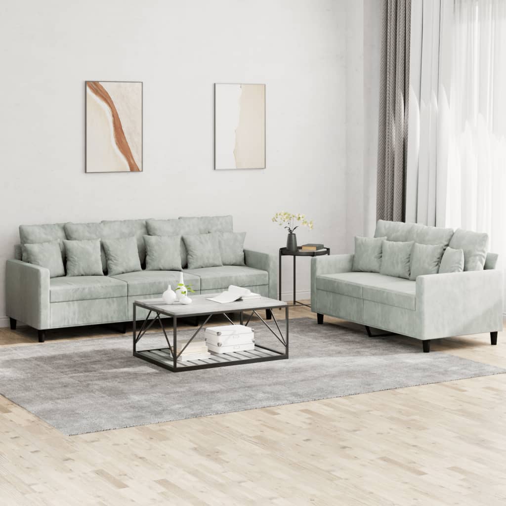 2-delige Loungeset met kussens fluweel lichtgrijs