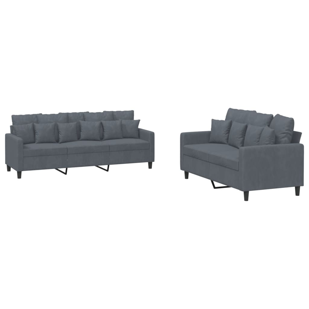 2-delige Loungeset met kussens fluweel donkergrijs