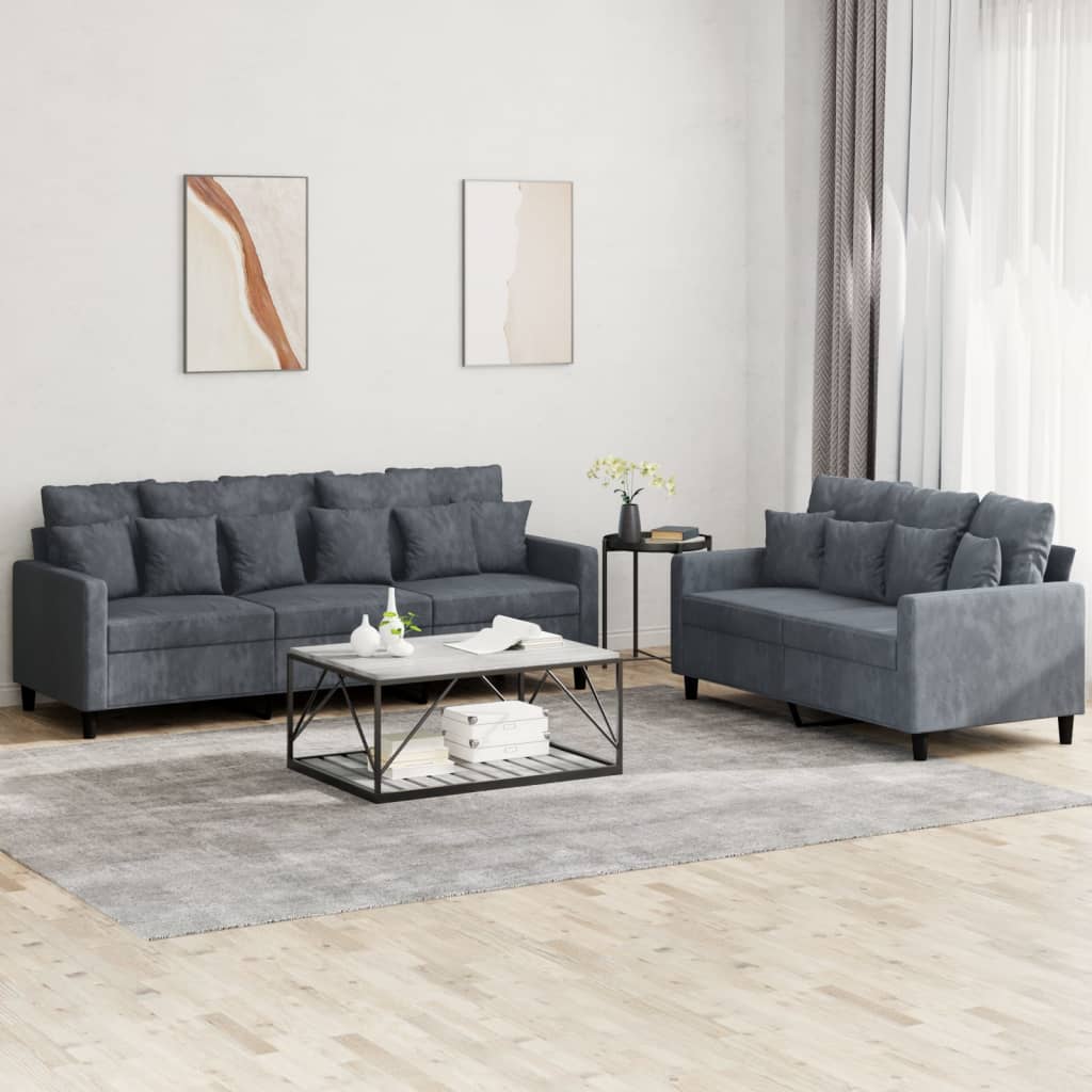 2-delige Loungeset met kussens fluweel donkergrijs