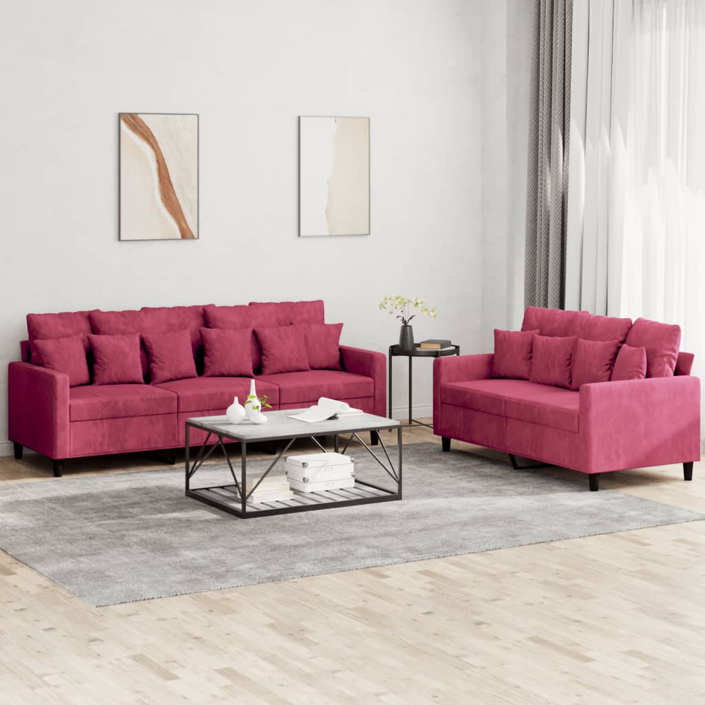 2-delige Loungeset met kussens fluweel wijnrood