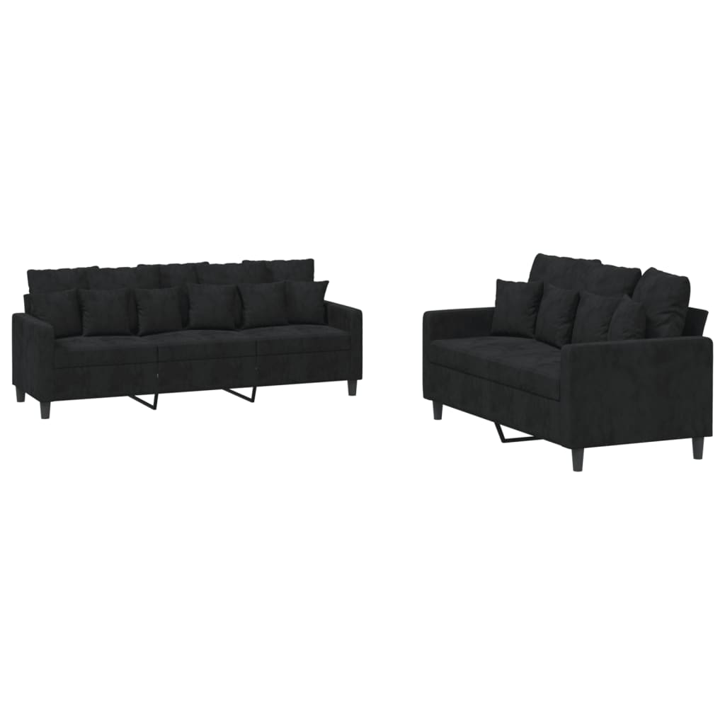 2-delige Loungeset met kussens fluweel zwart