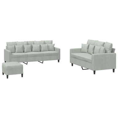 3-delige Loungeset met kussens fluweel lichtgrijs